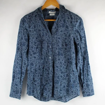 Van Heusen Azul Floral Manga Longa Algodão Botão-Up Feminino Tamanho XS - Imagem 1 de 4