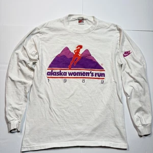 Vintage Nike Shirt Mens Medium White Alaska Womens Run 1989 Long Sleeve 80s - Picture 1 of 7