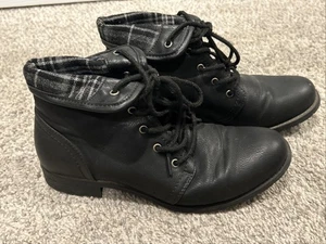 Sonoma Damen Stiefeletten schwarz Schnürstiefelette Leder Größe 8,5 kariert Manschette - Bild 1 von 10