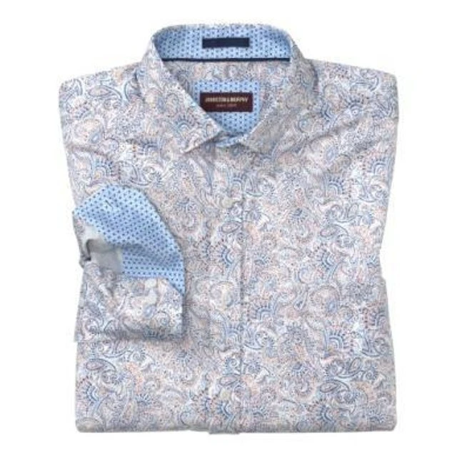 Camicia manica lunga Johnston & Murphy cotone stampato bianco paisley a pois - Immagine 1 di 1