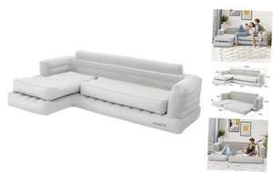 Inflatable Couch Corner Sofa, L-Shaped Sectional Blow Up Couch, Beige - Picture 1 of 8