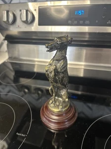 STATUINA CANE BRONZO VINTAGE SCULTURA BASE LEGNO FONDO VELLUTO 8" Alta - Foto 1 di 7