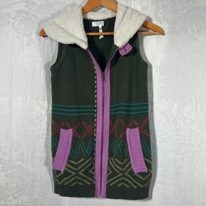 Matilda Jane 435 Sweater Vest 14 Olive Green Purple Zip Sherpa Collar Big Idea - Picture 1 of 7
