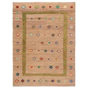 Kelim Afghan 237x179cm Handgewebter Orientteppich kilim Wolle Carpet Rug Beige - Picture 1 of 13