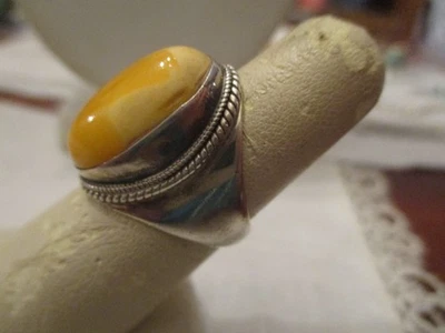 Anillo ámbar yema de huevo caramelo plata esterlina vintage 6 3/4 Foto 1 de 4