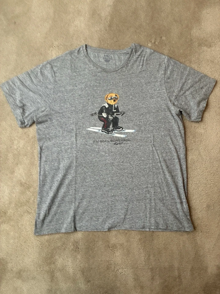 Camisa Polo Ralph Lauren Para Hombres XL Gris Polo Oso Gráfico Camiseta Esquí Diseñador Algodón Foto 1 de 1