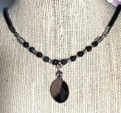 Collar Colgante Piedras Preciosas Naturales Ágata Negra Chakra Fengshui EE. UU. Foto 1 de 2