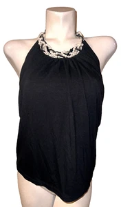 WHBM White House Black Market Top Size XS Black Pearl Necklace Halter Shirt - Picture 1 of 6