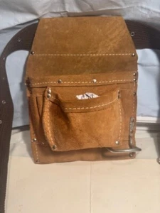 NOS - Vintage COWHIDE LEATHER - Tool Belt - Nail Pouch - HAMMER LOOP + UNUSED - Picture 1 of 20