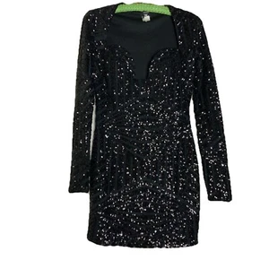 Va Va Voom Black Sequin Long Sleeve BodyCon Mini Party Dress size M - Picture 1 of 13