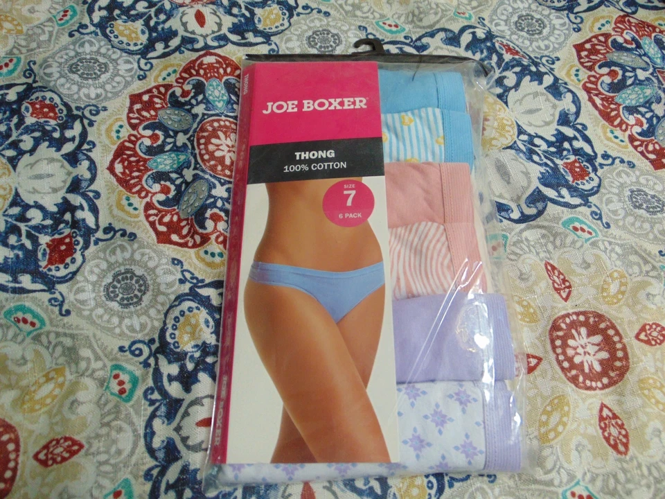 已停产全新 Joe Boxer 100% 棉丁字裤内裤 6 件装 尺寸 7 = 至大号 — 第 1/4 张图片