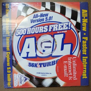 AOL Installation CD 500 Hours Free 56k Turbo Vers 5.0 Vintage New Sealed - Picture 1 of 2