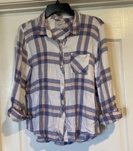 RAILS Hunter Plaid Flannel Shirt white with blue and pink plaid. Size L - Picture 1 of 5