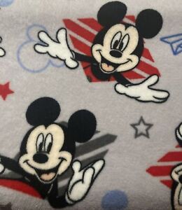 Disney Mickey Mouse Stars Gray Blue Red Blue Trim throw Toddler Blanket 36x46