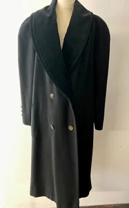 Damen 80er Vintage zweireihiger Wollmantel mit Samtschalkragen - Bild 1 von 14