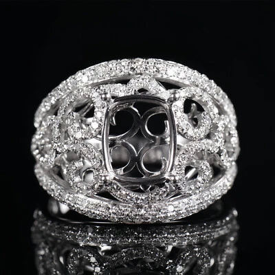 Retro Custom Cushion 7×9mm Natural Diamond Platinum Vintage Women Ring Setting - Image 1 of 4