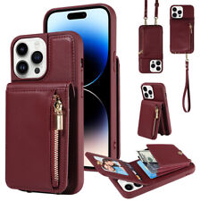 For iPhone 15 14 13 12 11 Pro Max X SE3 8 7 Leather Wallet Card Case Cover Strap