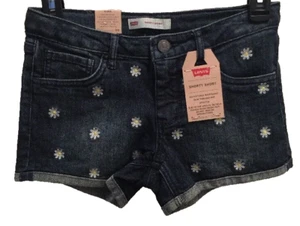 Levis Denim Shorts Shorty Short Daisies Girls Size 14 Adj Waistband Stretch NEW - Picture 1 of 12