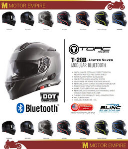 TORC T-28B Bluetooth Modular Flip Up Full Face Motorcycle Helmet DOT ECE Silver