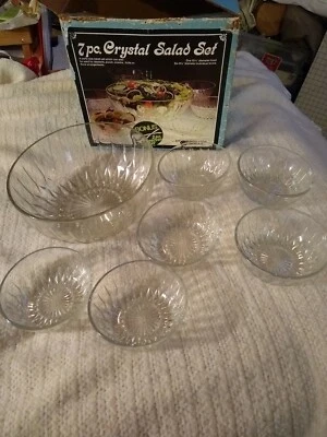 7 PIECE SET-ARCOROC CRYSTAL "STARBURST" SALAD/DESERT SERVING SET  BY JEANNETTE - Image 1 of 3