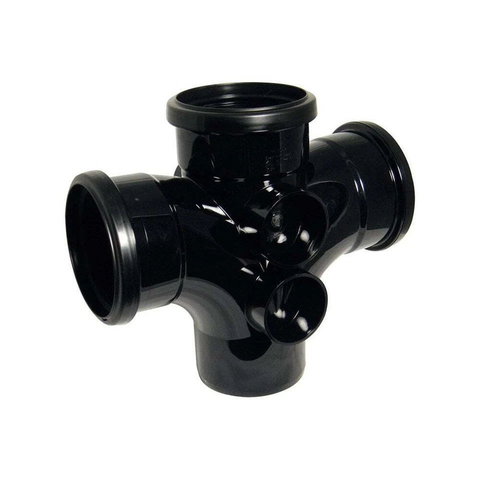 FLOPLAST 110mm Black Soil Pipe Double Branch Triple Socket Push-Fit Ring Seal - Image 1 of 2