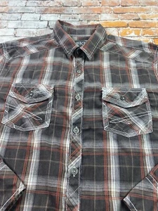 Buckle BKE Shirt Adult L Brown Button Up Long Sleeve Plaid Cowboy Western Mens - Picture 1 of 13