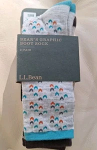 New 2-Pair Pack LL BEAN Sz Women 4-6, Youth 1-4 Graphic Boot Socks - Picture 1 of 7