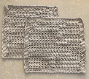 Handmade Crochet 100% Cotton Dishcloths - Gray - 9 in x 9 in - Set of 2 - Picture 1 of 3