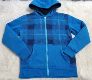Pacific Blue Boys Youth Full Zip Hoodie Jacket Blue Plaid Size Medium 10-12 BB-9 - Picture 1 of 15