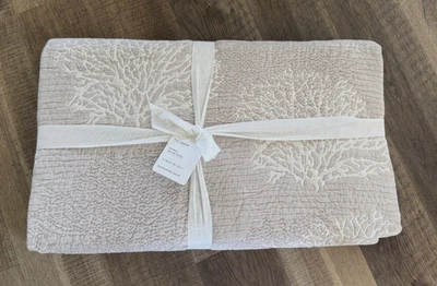 Pottery Barn Coral reef beach Reversible FULL QUEEN quilt PEBBLE taupe neutral - Image 1 of 2