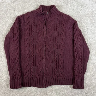 L.L.Bean Sweater Womens XL Petite Maroon Burgundy Cotton Knit Zip - Image 1 of 4