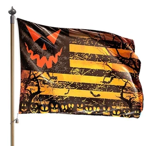 Halloween Flag 3 X 5 Ft, Stripes Halloween Flag Scary Pumpkin Flag Banner New - Picture 1 of 10
