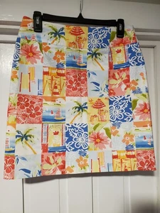 Talbots Petite Skirt Size 8P Hawaiian Tropical Floral Hibiscus Beachy Coastal - Picture 1 of 5