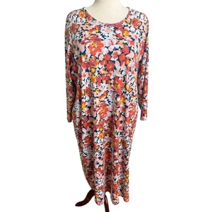 Lands' End 100% Cotton Floral Long Sleeve Scoop Neck Midi Dress 2X - Picture 1 of 8