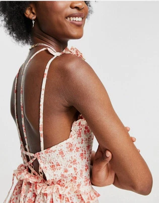 Vestido con volantes corpiño con estampado floral rojo blanco talla 10 M de A... - Imagen 1 de 4