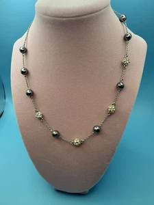 Nolan Miller Necklace Gray Beads & Rhinestone Silver Tone Vintage - Imagen 1 de 7