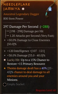 💥DIABLO 4💥SEASON 10💥Dagger💥1GA LH: Restoer Primary Resource + Int + Damage - Picture 1 of 1