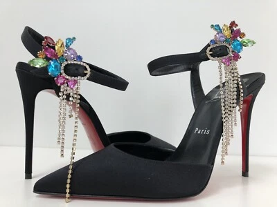 New Christian Louboutin 39 Goldina Rain Crystal-Fringe Slingback Pump Sandals 39 - Image 1 of 4