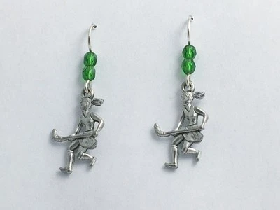 Pewter & sterling silver girls field hockey dangle earrings-team colors, sports - Image 1 of 2