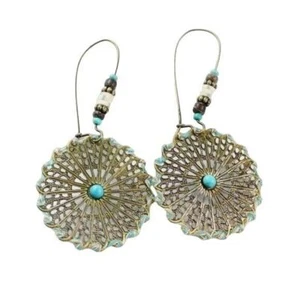 Boho Dangle Earrings Turquoise Center Filigree Drop Festival Bohemian Versatile - Picture 1 of 3