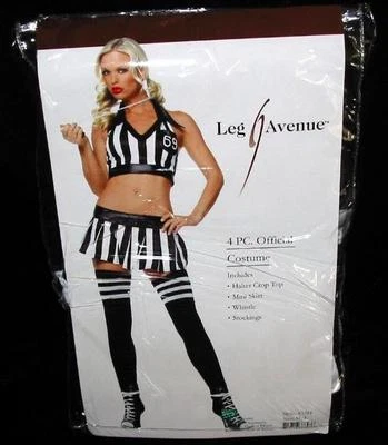 Referee Costume Black White Halter Crop Top Mini Skirt Stockings ML Leg Avenue - Image 1 of 3