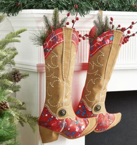 Botas Vaqueras Medias de Navidad La Mujer Pionera Conjunto de 2 Rojo Floral 20" Nuevo con Etiquetas - Imagen 1 de 3