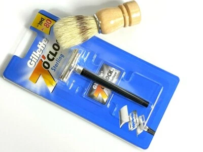 Gillette Sterling 7o'clock Double Edge Razor w 1 Platinum Blade + Shaving Brush - Image 1 of 3