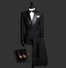 Black Men's Suits Fit Slim Lapel 3Pcs Tuxedos Groom Formal Party Suit Custom