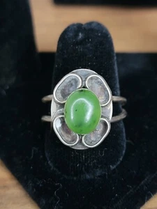 Vintage Sterling Silver Green Stone Ring 925 Adjustable Jade - Picture 1 of 5