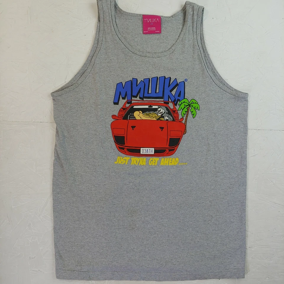 Mishka t-shirt tank top nyc Street Wear skate just trying get ahead death L girl - Image 1 of 4