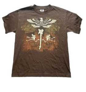 Rock & Roll Shirt Youth Extra Large Brown Skeleton Guitar Eagle Grunge Goth Boys - Picture 1 of 8