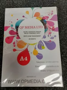 A4 OPAQUE SEMI TRANSPARENT INKJET SELF ADHESIVE STICKER VINYL (20 SHEETS) - Picture 1 of 5