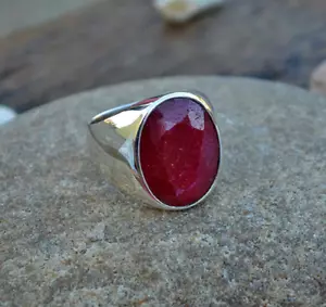 Natural Ruby Men's Ring 925 Sterling Siler Men's Signet Ring Anniversary Gift - Picture 1 of 5