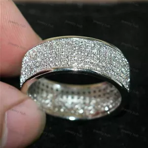 Men's Engagement Wedding Band Ring Real Moissanite 14k White Gold Plated Silver - Picture 1 of 6